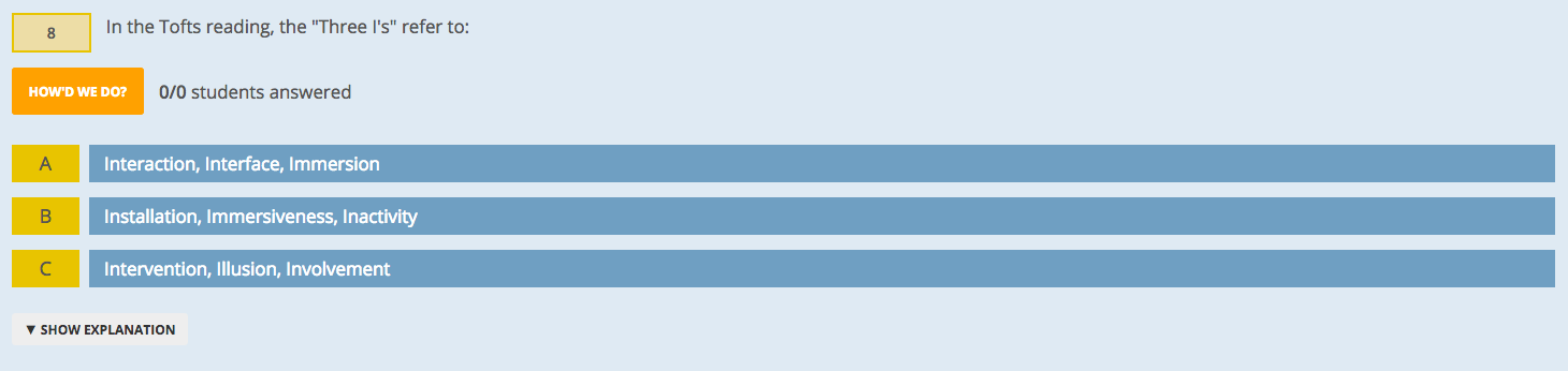 An example of a question in a Socrative quiz