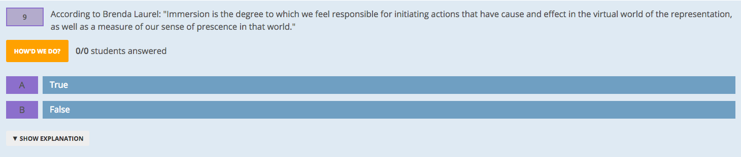 An example of a question in a Socrative quiz