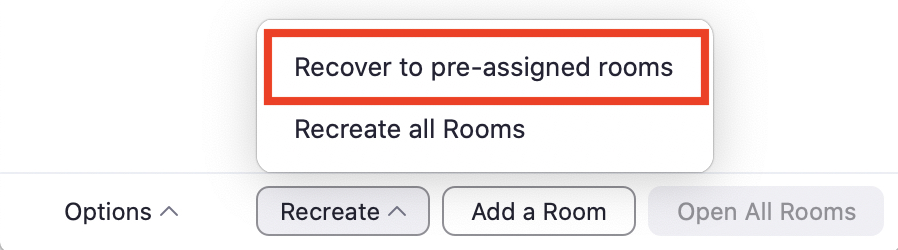 Screenshot of recover to pre-assigned rooms