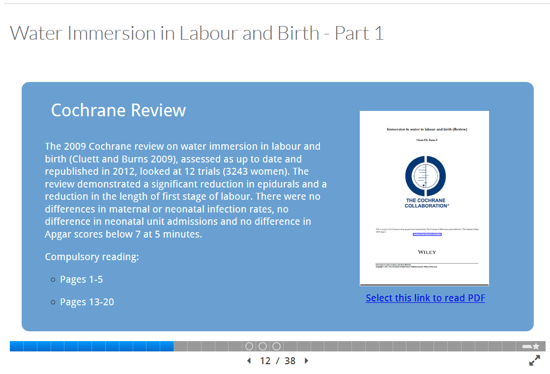 A slide in H5P, embedded into a Canvas page, containing a review of the subject's topic information.